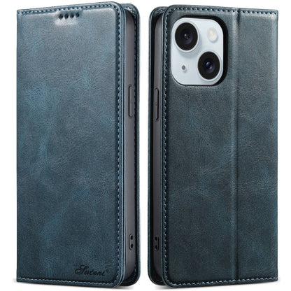 For iPhone 15 Suteni J02 Oil Wax Wallet Leather Phone Case(Blue) by Suteni