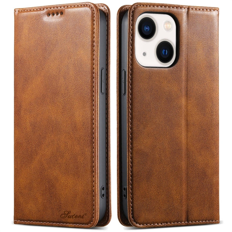 For iPhone 14 Plus Suteni J02 Oil Wax Wallet Leather Phone Case(Brown) by Suteni