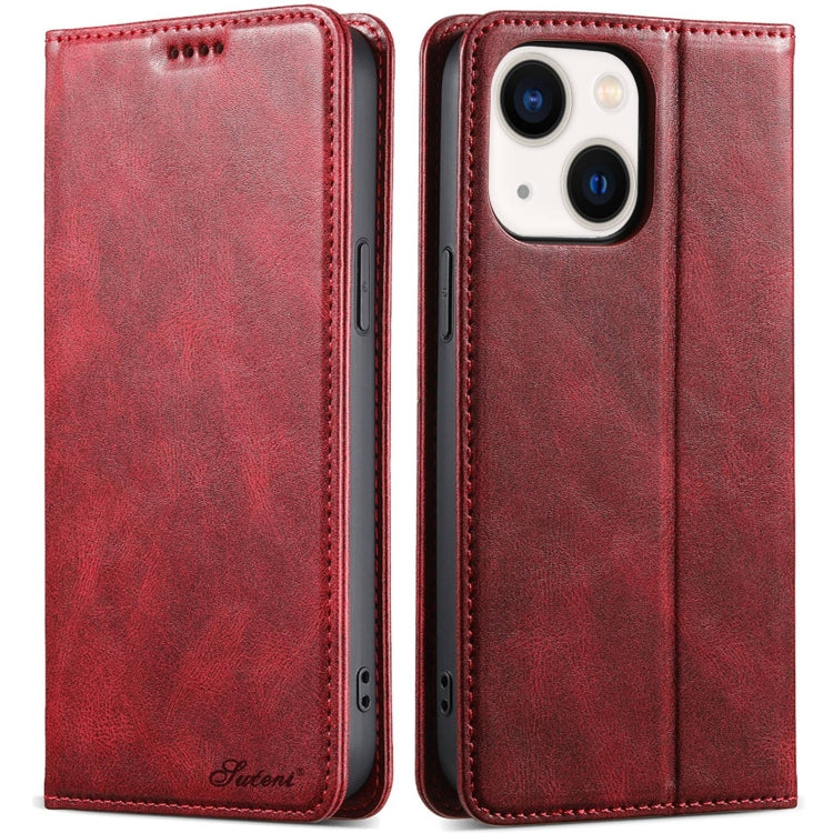 For iPhone 14 Plus Suteni J02 Oil Wax Wallet Leather Phone Case(Red) by Suteni