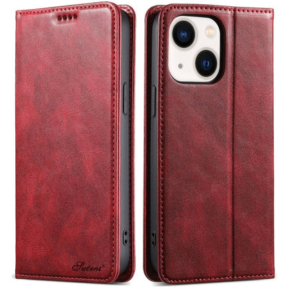 For iPhone 14 Plus Suteni J02 Oil Wax Wallet Leather Phone Case(Red) by Suteni