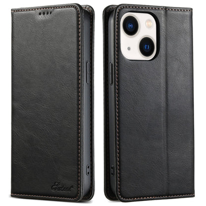 For iPhone 13 Suteni J02 Oil Wax Wallet Leather Phone Case(Black) by Suteni