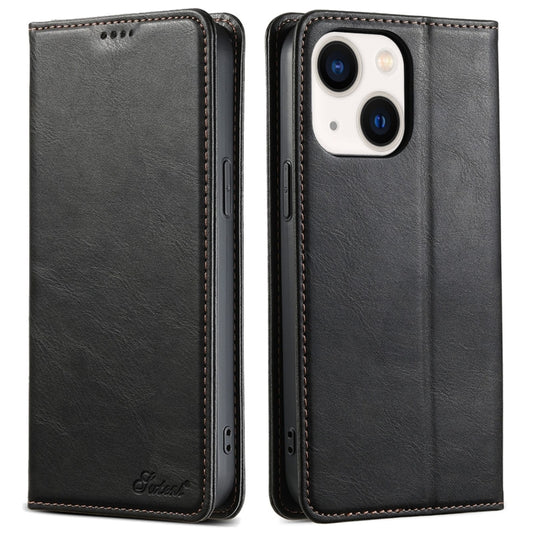 For iPhone 13 Suteni J02 Oil Wax Wallet Leather Phone Case(Black) by Suteni
