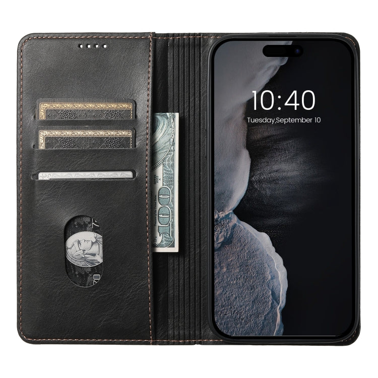 For iPhone 13 Suteni J02 Oil Wax Wallet Leather Phone Case(Black) by Suteni