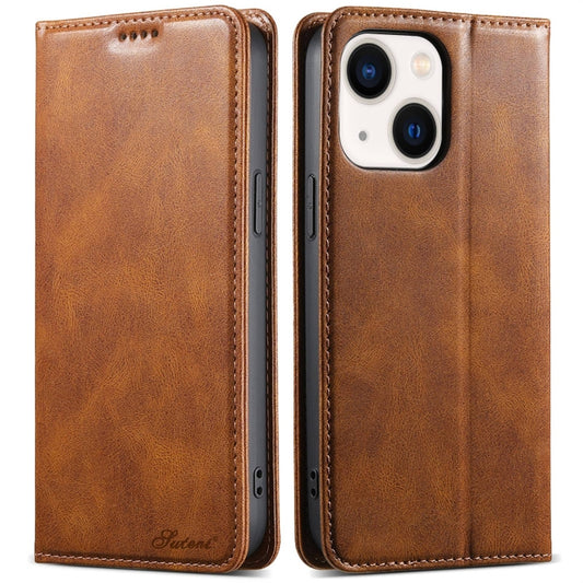 For iPhone 14 Suteni J02 Oil Wax Wallet Leather Phone Case(Brown) by Suteni