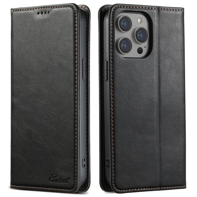 For iPhone 14 Pro Suteni J02 Oil Wax Wallet Leather Phone Case(Black) by Suteni