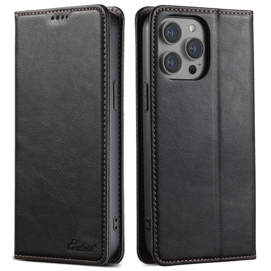 For iPhone 14 Pro Suteni J02 Oil Wax Wallet Leather Phone Case(Black) by Suteni