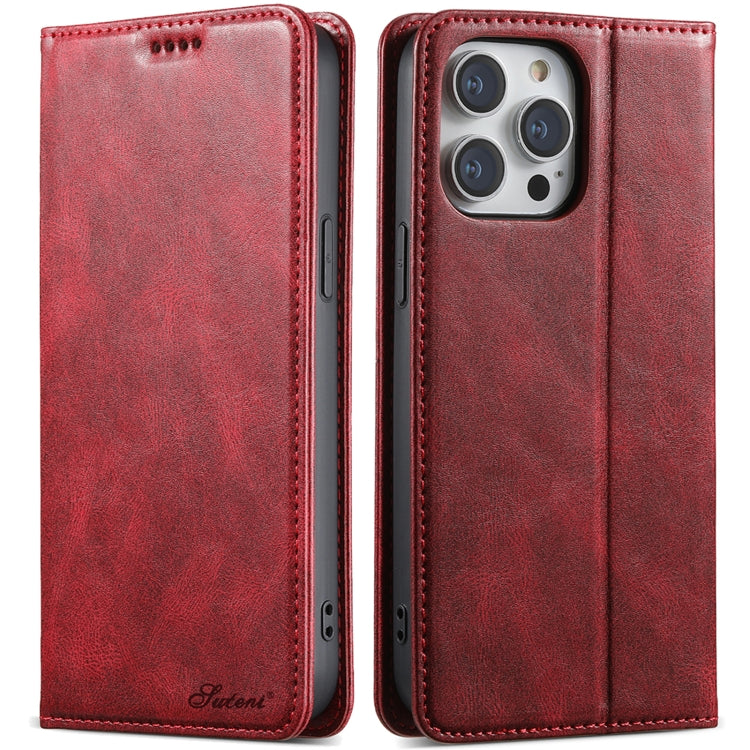 For iPhone 14 Pro Max Suteni J02 Oil Wax Wallet Leather Phone Case(Red) by Suteni