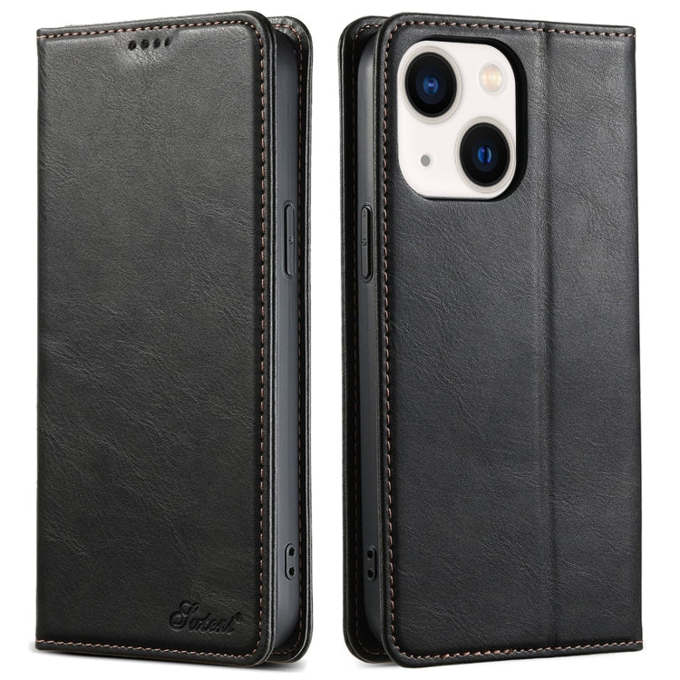 For iPhone 13 mini Suteni J02 Oil Wax Wallet Leather Phone Case(Black) by Suteni