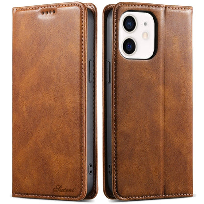 For iPhone 12 mini Suteni J02 Oil Wax Wallet Leather Phone Case(Brown) by Suteni