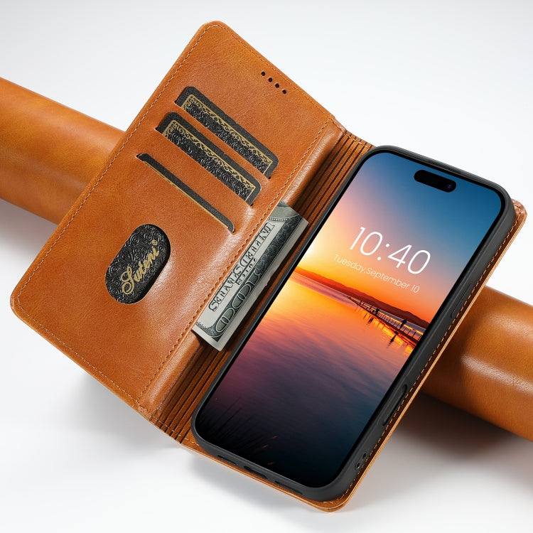 For iPhone 16 Pro Suteni J02 Oil Wax Wallet Leather Phone Case(Khaki) by Suteni