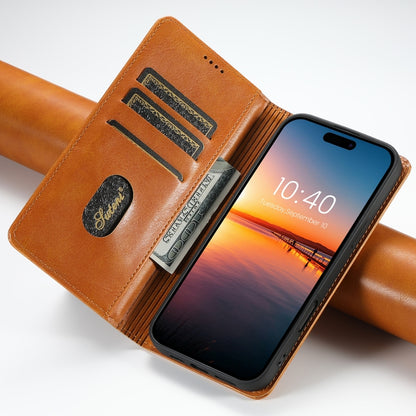 For iPhone 16 Pro Suteni J02 Oil Wax Wallet Leather Phone Case(Khaki) by Suteni