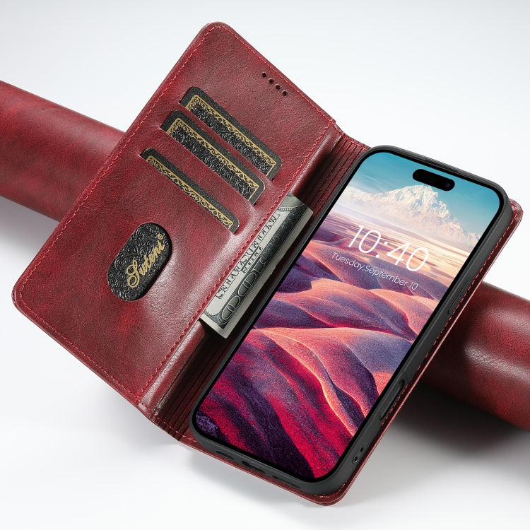 For iPhone 16 Plus Suteni J02 Oil Wax Wallet Leather Phone Case(Red) by Suteni
