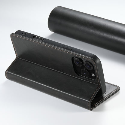 For iPhone 16 Pro Max Suteni J02 Oil Wax Wallet Leather Phone Case(Black) by Suteni