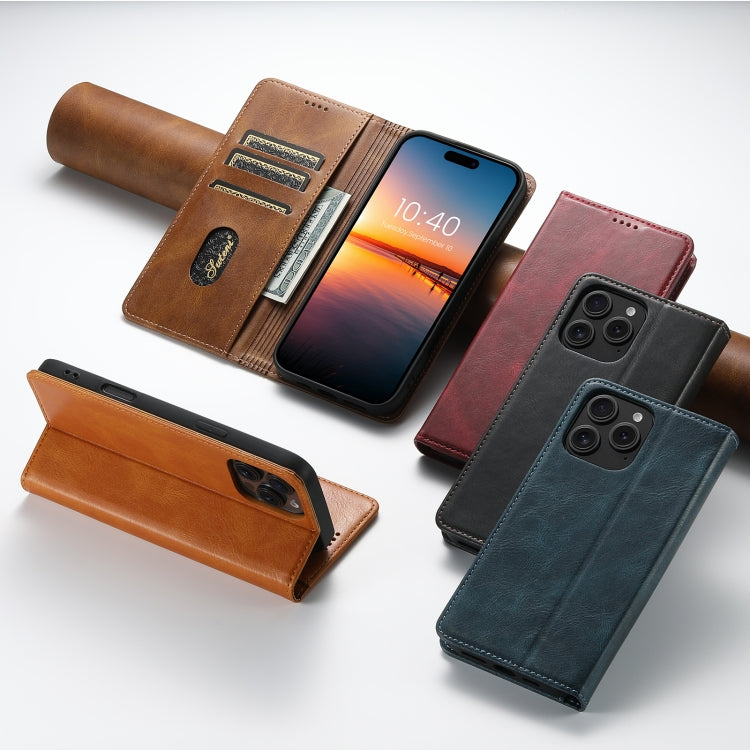 For iPhone 15 Suteni J02 Oil Wax Wallet Leather Phone Case(Red) by Suteni