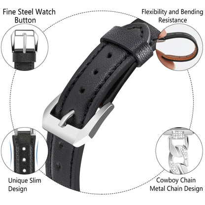 For Apple Watch Series 9 45mm Rhinestone Denim Chain Leather Watch Band(Black) by bashfashion