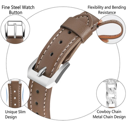 For Apple Watch SE 2022 40mm Rhinestone Denim Chain Leather Watch Band(Dark Brown) by bashfashion