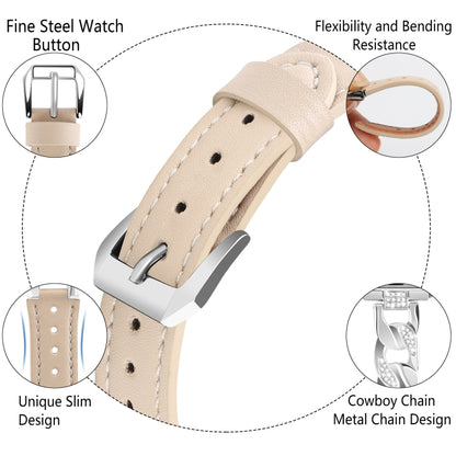 For Apple Watch Series 6 44mm Rhinestone Denim Chain Leather Watch Band(Apricot) by bashfashion