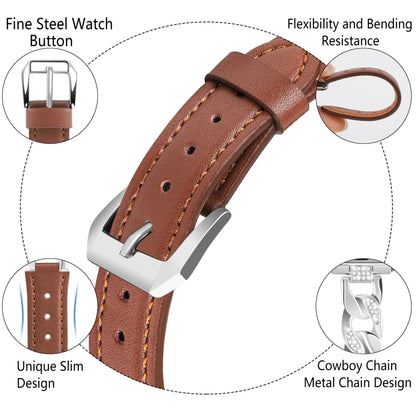 For Apple Watch Series 4 40mm Rhinestone Denim Chain Leather Watch Band(Brown) by bashfashion
