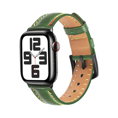 For Apple Watch Series 7 45mm Colorful Sewing Thread Leather Watch Band(Green) by bashfashion