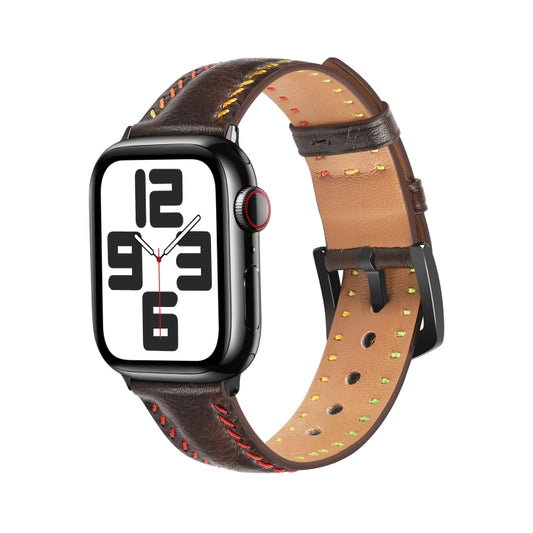 For Apple Watch Series 5 40mm Colorful Sewing Thread Leather Watch Band(Dark Brown) by bashfashion