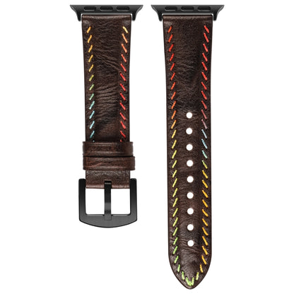 For Apple Watch Series 5 40mm Colorful Sewing Thread Leather Watch Band(Dark Brown) by bashfashion