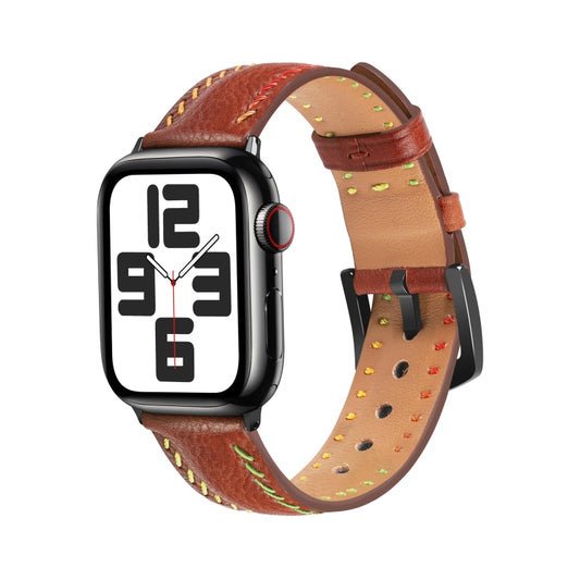 For Apple Watch Series 5 40mm Colorful Sewing Thread Leather Watch Band(Brown) by bashfashion