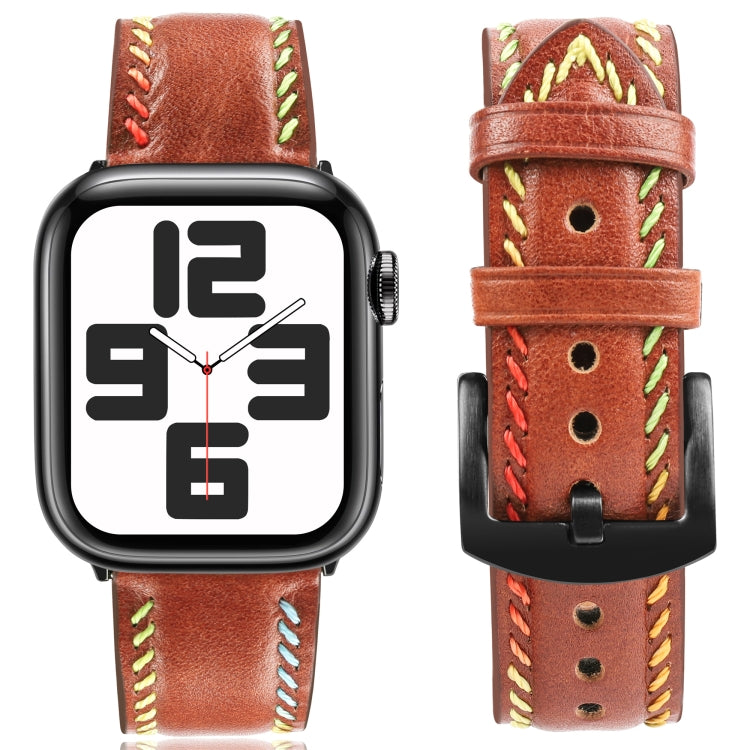 For Apple Watch Series 5 40mm Colorful Sewing Thread Leather Watch Band(Brown) by bashfashion