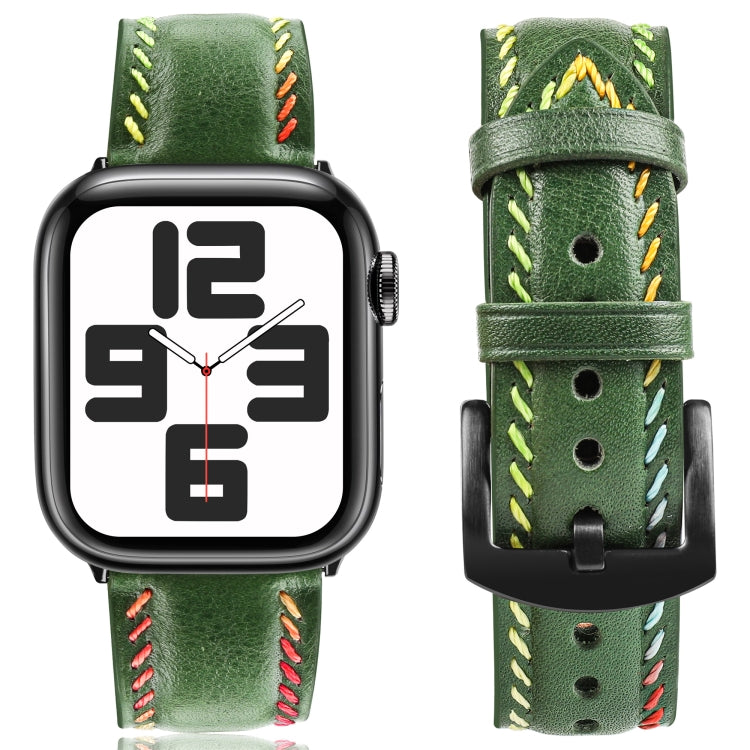 For Apple Watch Series 4 40mm Colorful Sewing Thread Leather Watch Band(Green) by bashfashion