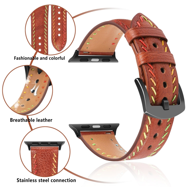 For Apple Watch Series 4 40mm Colorful Sewing Thread Leather Watch Band(Brown) by bashfashion