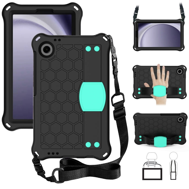 For Samsung Galaxy Tab A11 / A9 Honeycomb EVA Hybrid PC Tablet Case with Strap(Black+Aqua) by bashfashion