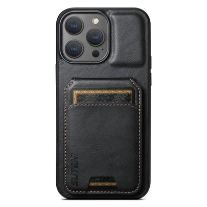For iPhone 15 Pro Max Suteni H02 Leather Wallet Stand Back Phone Case(Black) by Suteni