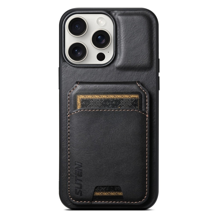 For iPhone 15 Pro Suteni H02 Leather Wallet Stand Back Phone Case(Black) by Suteni