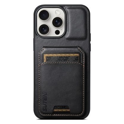 For iPhone 15 Pro Suteni H02 Leather Wallet Stand Back Phone Case(Black) by Suteni