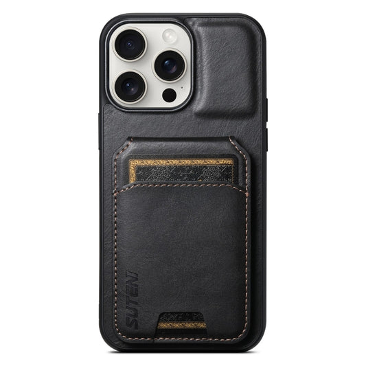 For iPhone 15 Pro Suteni H02 Leather Wallet Stand Back Phone Case(Black) by Suteni