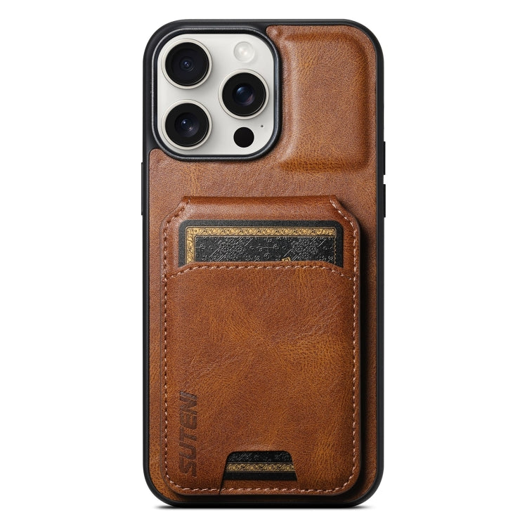 For iPhone 15 Pro Suteni H02 Leather Wallet Stand Back Phone Case(Brown) by Suteni