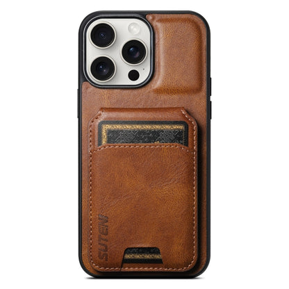 For iPhone 15 Pro Suteni H02 Leather Wallet Stand Back Phone Case(Brown) by Suteni