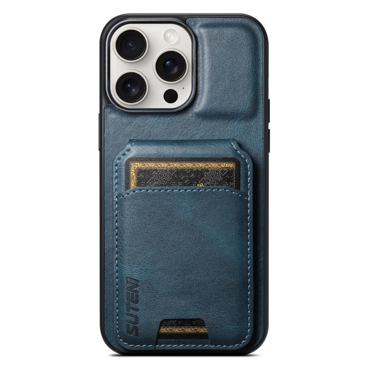 For iPhone 15 Pro Suteni H02 Leather Wallet Stand Back Phone Case(Blue) by Suteni