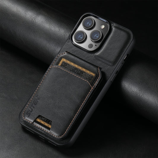 For iPhone 15 Plus Suteni H02 Leather Wallet Stand Back Phone Case(Black) by Suteni