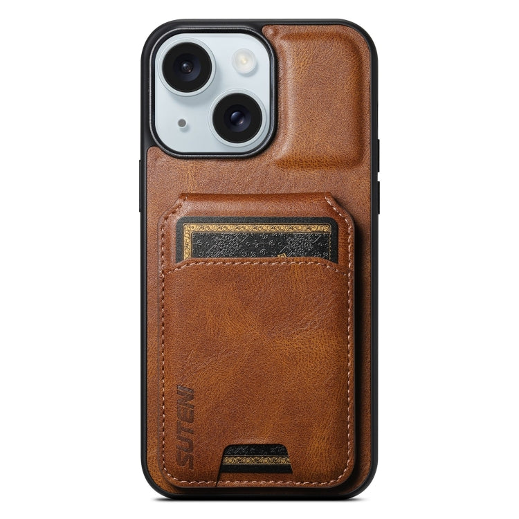 For iPhone 15 Plus Suteni H02 Leather Wallet Stand Back Phone Case(Brown) by Suteni