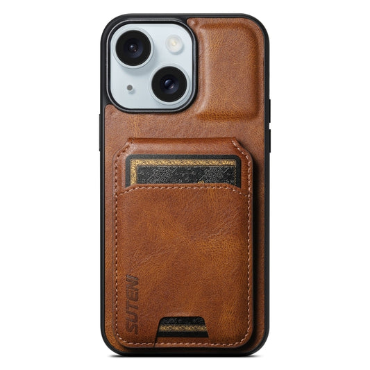 For iPhone 15 Plus Suteni H02 Leather Wallet Stand Back Phone Case(Brown) by Suteni