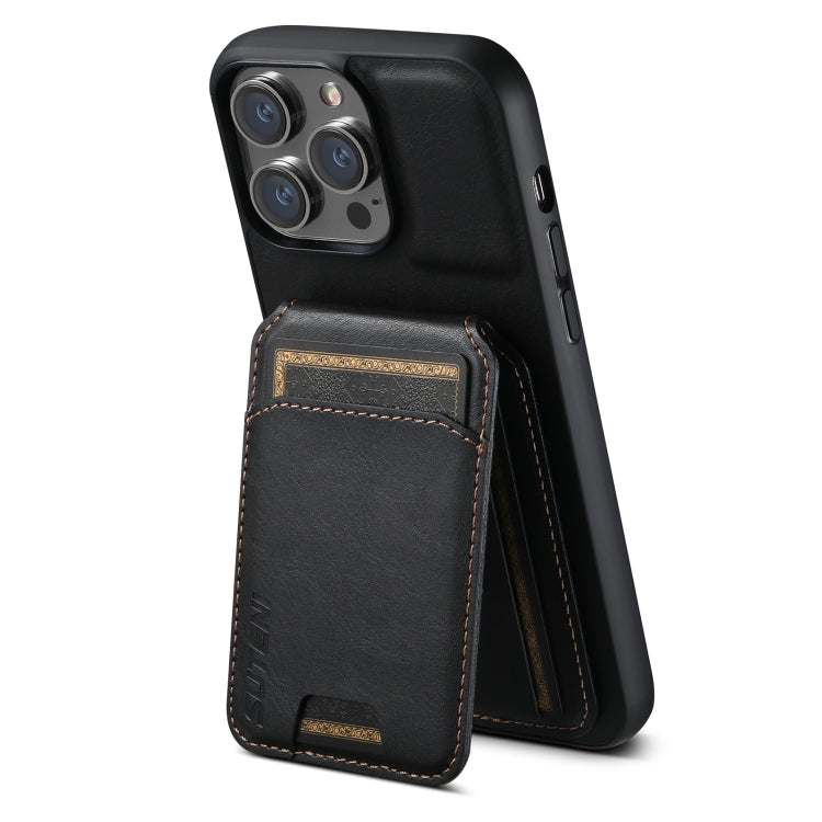 For iPhone 15 Suteni H02 Leather Wallet Stand Back Phone Case(Black) by Suteni