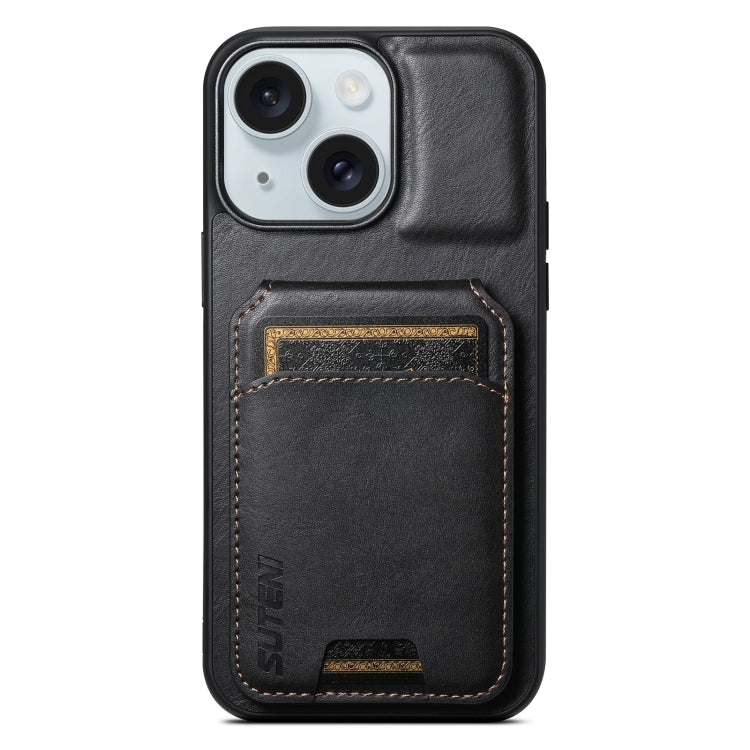 For iPhone 15 Suteni H02 Leather Wallet Stand Back Phone Case(Black) by Suteni