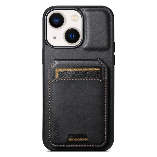 For iPhone 14 Suteni H02 Leather Wallet Stand Back Phone Case(Black) by Suteni
