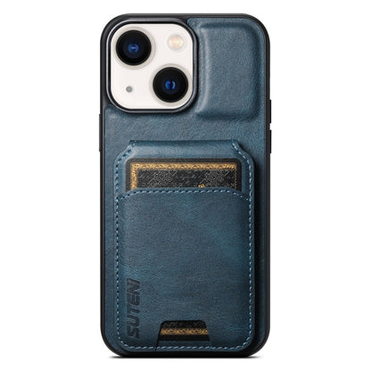 For iPhone 14 Suteni H02 Leather Wallet Stand Back Phone Case(Blue) by Suteni
