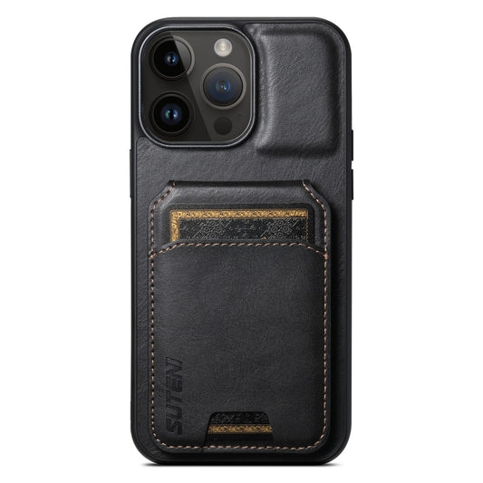 For iPhone 14 Pro Suteni H02 Leather Wallet Stand Back Phone Case(Black) by Suteni