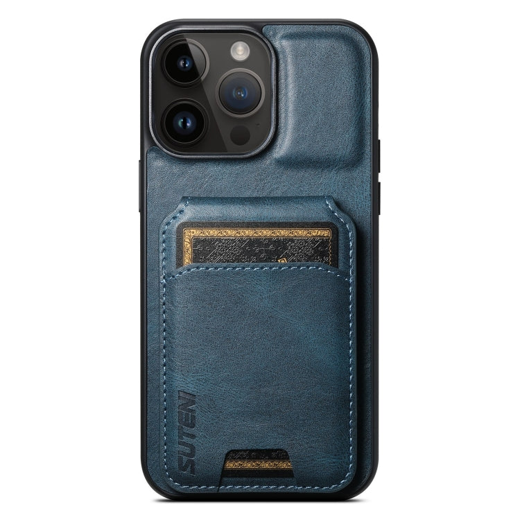 For iPhone 14 Pro Suteni H02 Leather Wallet Stand Back Phone Case(Blue) by Suteni