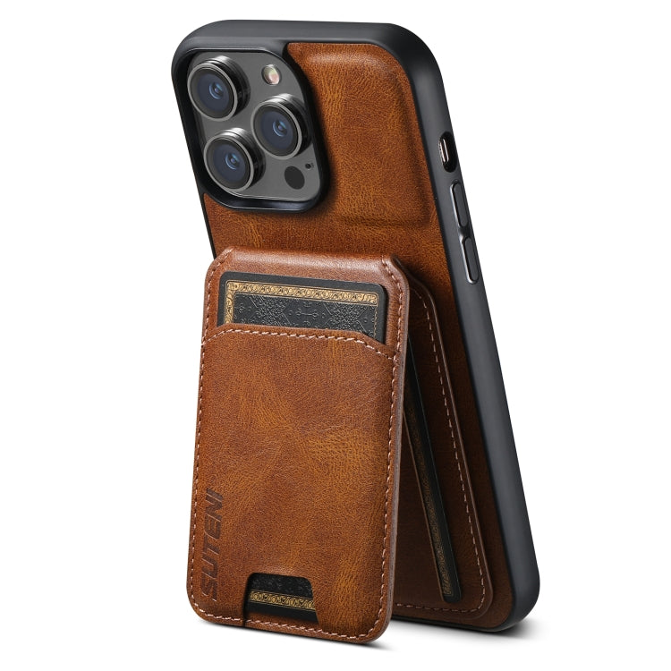 For iPhone 14 Pro Max Suteni H02 Leather Wallet Stand Back Phone Case(Brown) by Suteni