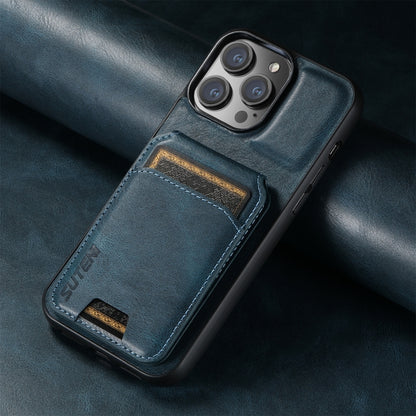 For iPhone 14 Pro Max Suteni H02 Leather Wallet Stand Back Phone Case(Blue) by Suteni