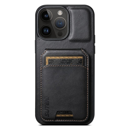 For iPhone 13 Pro Max Suteni H02 Leather Wallet Stand Back Phone Case(Black) by Suteni