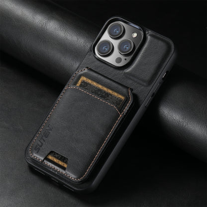 For iPhone 13 Suteni H02 Leather Wallet Stand Back Phone Case(Black) by Suteni
